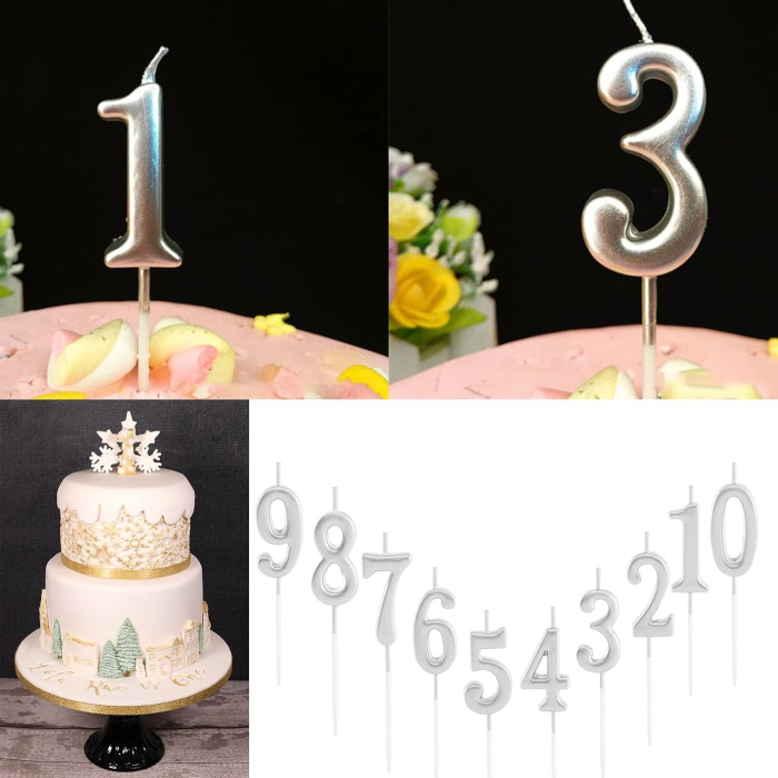 Lumanare de Tort, , Model Cifra 3, Party, 4.5 x 2.5 cm, din Parafina, Argintiu [5]