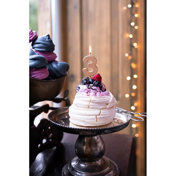 Lumanare de Tort, , Model Cifra 3, Party, 4.5 x 2.5 cm, din Parafina, Rose Gold [6]