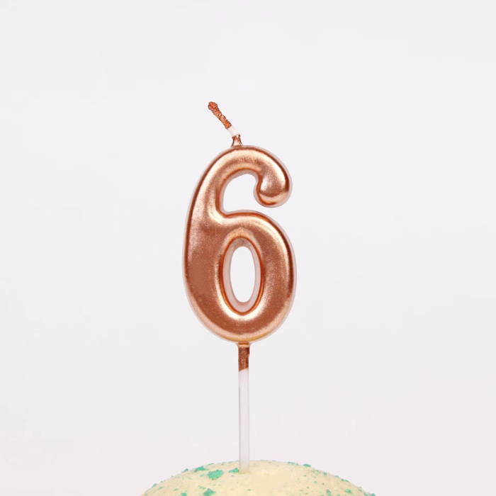 Lumanare de Tort, , Model Cifra 6, Party, 4.5 x 2.5 cm, din Parafina, Rose Gold [5]