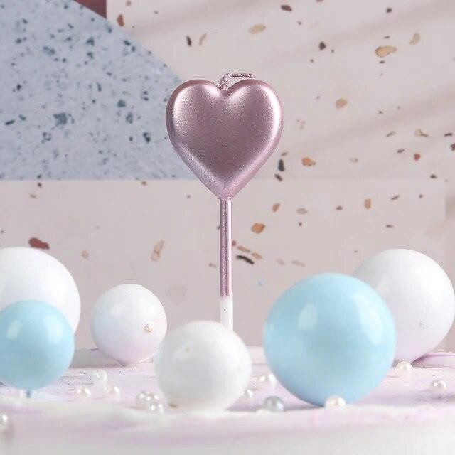 Lumanare de Tort, , Model Inima, Party, 8.5 x 3 cm, Roz Gold [3]