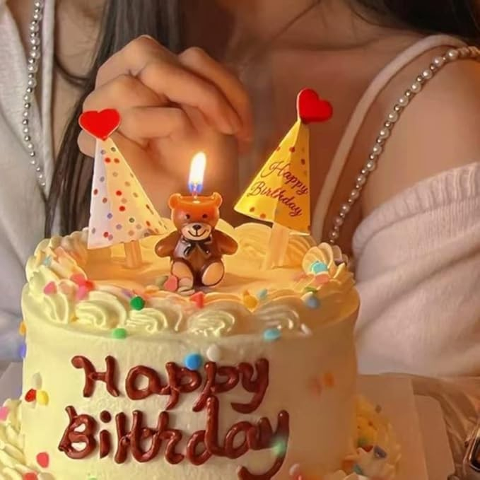 Lumanare de Tort, , Model Ursulet, Party, 8 x 3.2 cm, Maro [2]