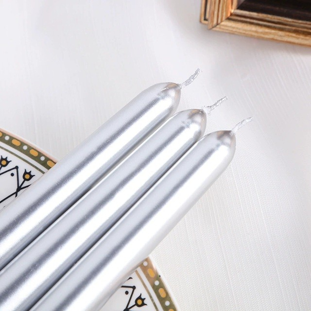 Lumanare Decorativa, , pentru Masa, 25 cm, din Parafina, fara Fum, Ardere 7.5h, Argintiu [3]