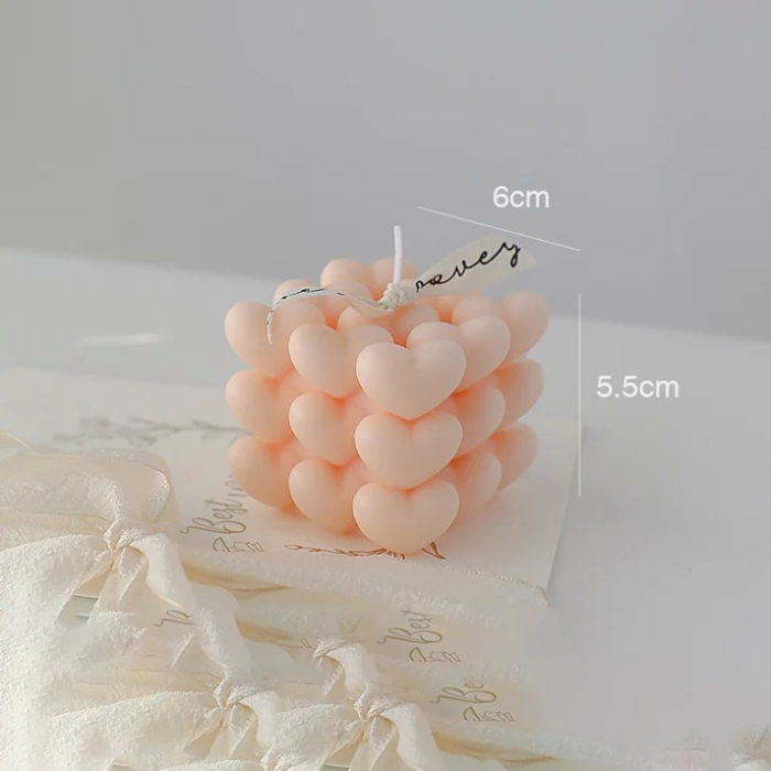 Lumanare Parfumata Decorativa, , Model Abstract Cub din Inimioare, Lumanare pentru Diferite Ocazii, 6 x 5.5 cm, Aroma de Portocala, Portocaliu [2]