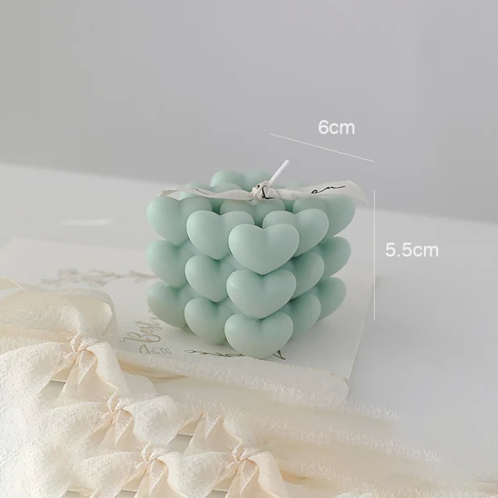 Lumanare Parfumata Decorativa, , Model Abstract Cub din Inimioare, Lumanare pentru Diferite Ocazii, 6 x 5.5 cm, Aroma de Salvie si Sare de Mare, Verde [2]