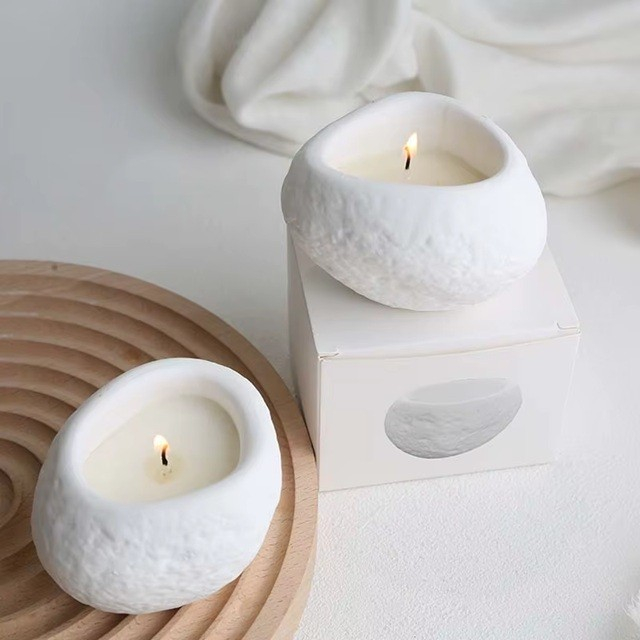 Lumanare Parfumata, , Model Abstract, Aroma Amber Moss, din Ceara de Soia, 8 x 5.5 x 6 cm, Alb [5]