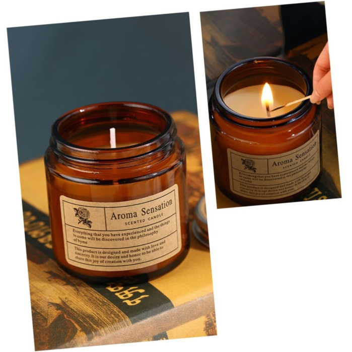 Lumanare Parfumata, , Model Borcan Maro, Aroma de Clopotei, din Ceara Vegetala, 6 x 6.5 x 6.5 cm, Maro [3]