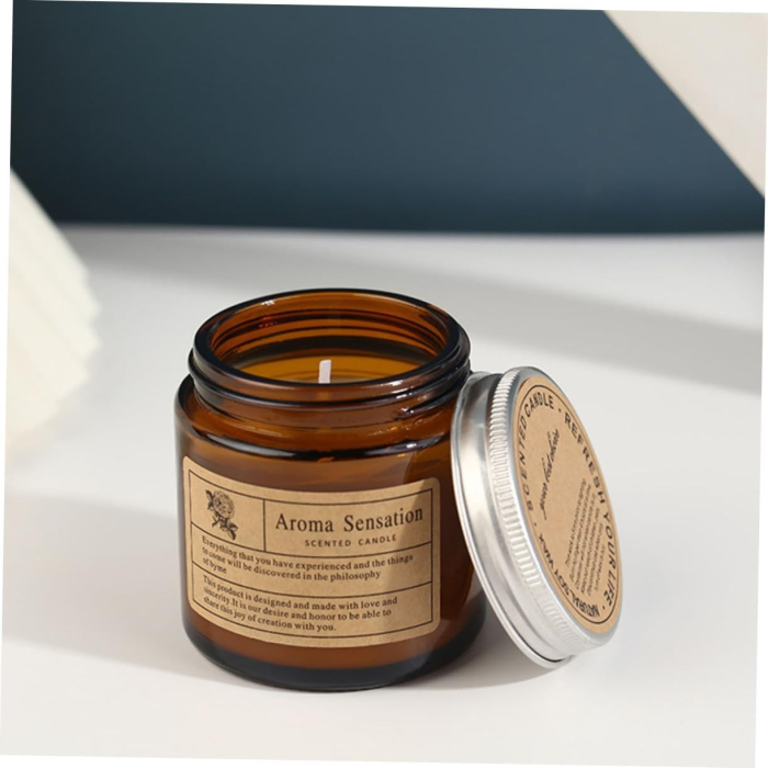 Lumanare Parfumata, , Model Borcan Maro, Aroma de Sare de Mare, din Ceara Vegetala, 6 x 6.5 x 6.5 cm, Maro [3]