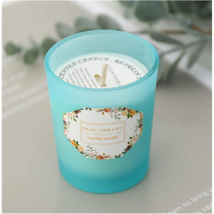 Lumanare Parfumata, , Model Pahar Albastru, Aroma de Lime si Busuioc, din Ceara de Soia, 6.2 x 5.2 cm, Albastru [3]