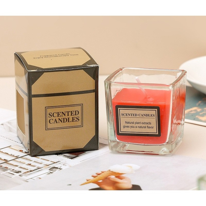 Lumanare Parfumata, , Model Pahar Transparent, cu Ulei Esential, 4.8 x 5.4 x 5.5 cm, Aroma de Capsuni, Rosu [2]