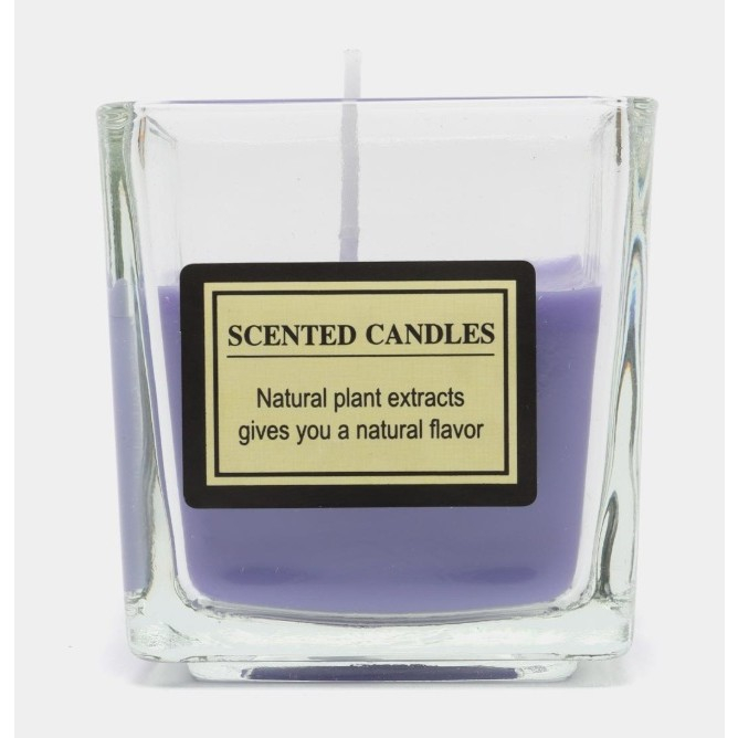 Lumanare Parfumata, , Model Pahar Transparent, cu Ulei Esential, 4.8 x 5.4 x 5.5 cm, Aroma de Lavanda, Mov [3]