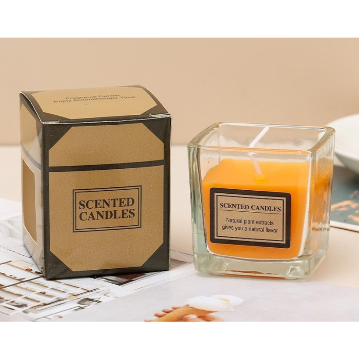 Lumanare Parfumata, , Model Pahar Transparent, cu Ulei Esential, 4.8 x 5.4 x 5.5 cm, Aroma de Portocala, Portocaliu [2]