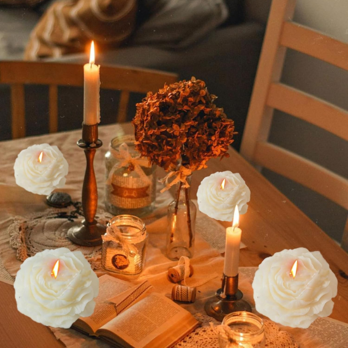 Lumanare Parfumata, , Model Trandafir, Ardere 10h, 70 g, 7.5 x 3.5 cm, Parfum de Tuberoza, Alb [4]