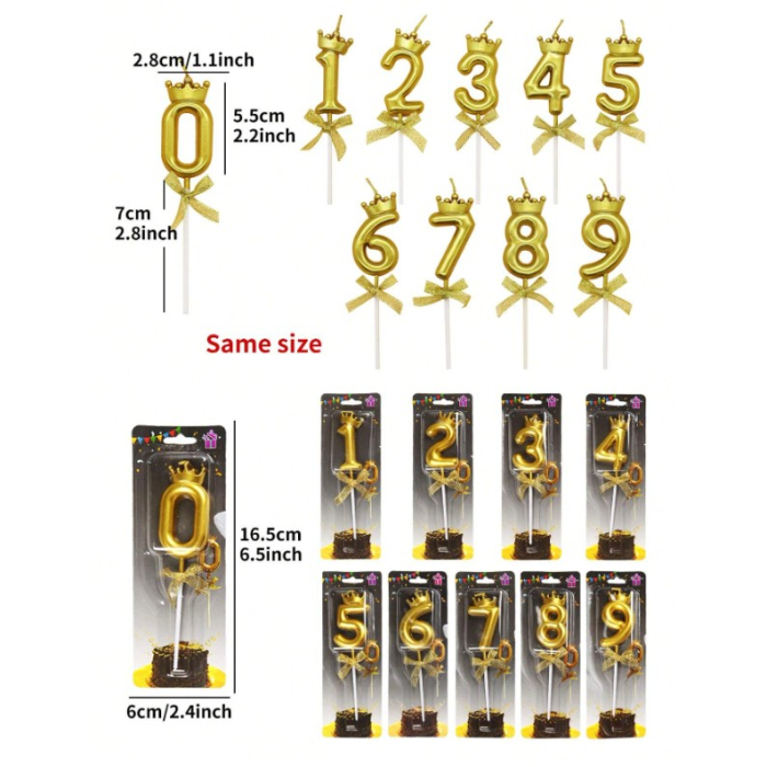 Lumanare pentru Tort Cifra 0, Model Coroana, Gold, , Party [6]