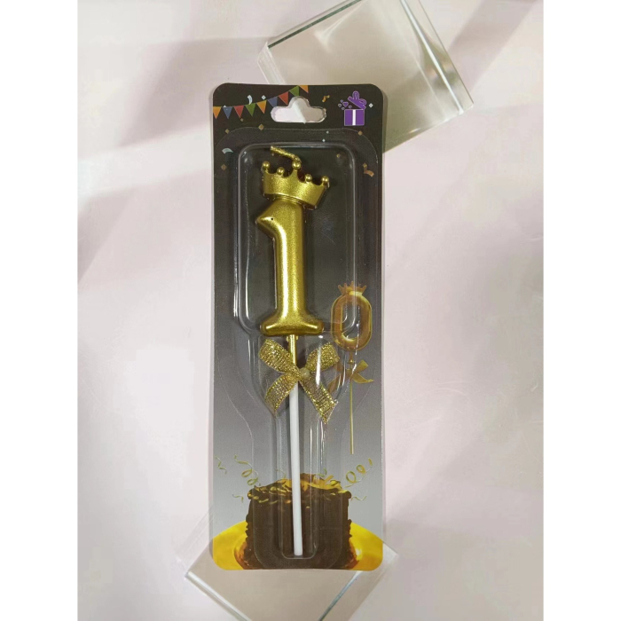 Lumanare pentru Tort Cifra 1, Model Coroana, Gold, , Party [10]