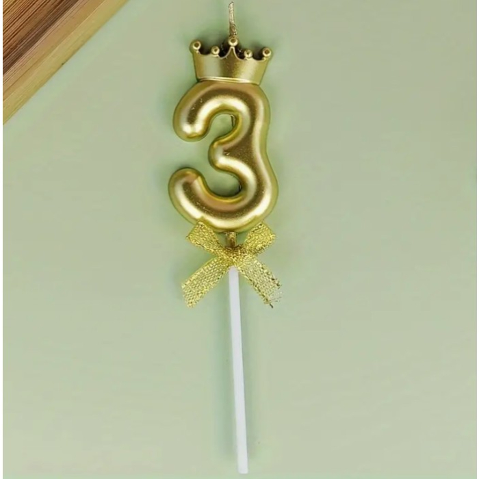 Lumanare pentru Tort Cifra 3, Model Coroana, Gold, , Party [11]