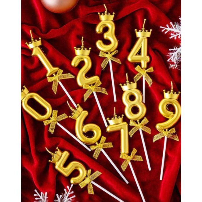 Lumanare pentru Tort Cifra 4, Model Coroana, Gold, , Party [6]