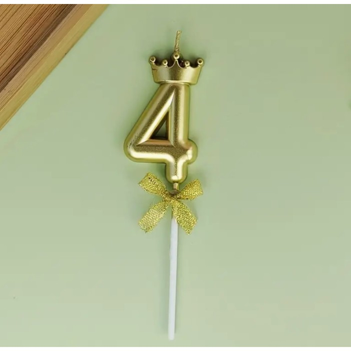 Lumanare pentru Tort Cifra 4, Model Coroana, Gold, , Party [7]