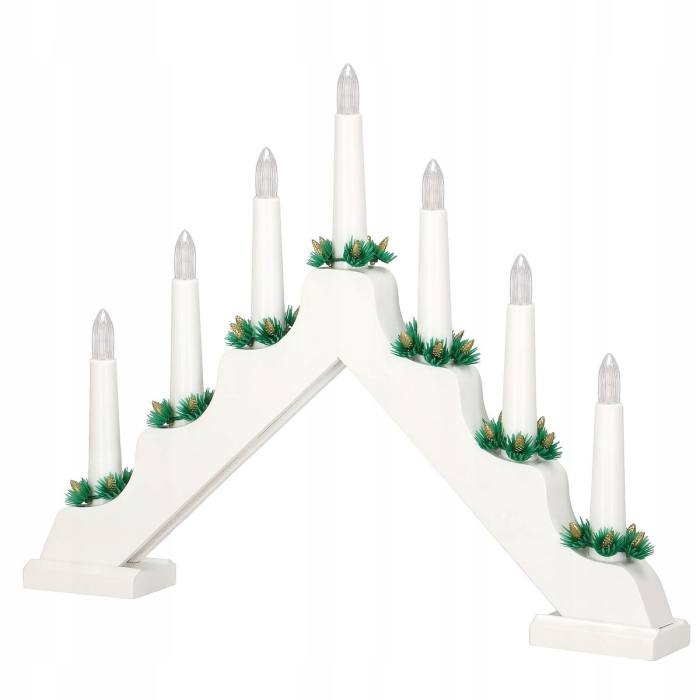 Lumanari decorative de Craciun, stand de lemn, 7 becuri tip LED, culoare alba [8]