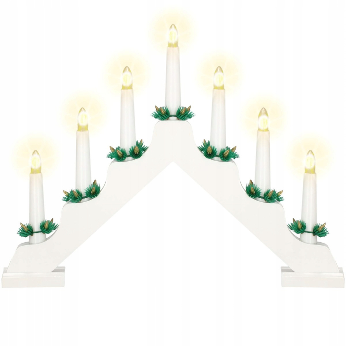 Lumanari decorative de Craciun, stand de lemn, 7 becuri tip LED, culoare alba [6]
