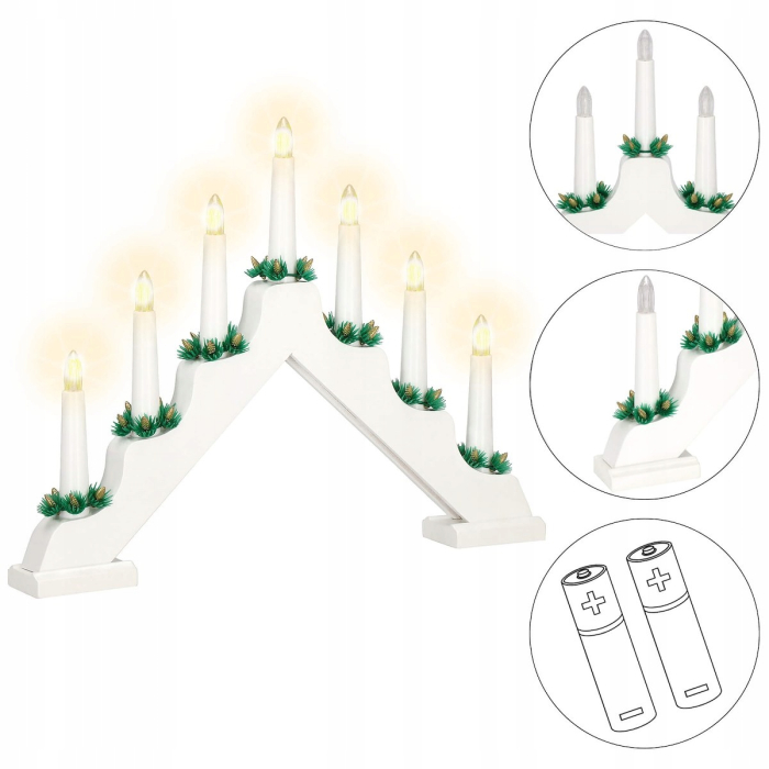 Lumanari decorative de Craciun, stand de lemn, 7 becuri tip LED, culoare alba [15]