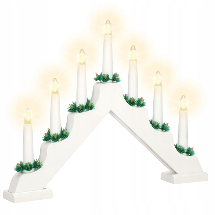 Lumanari decorative de Craciun, stand de lemn, 7 becuri tip LED, culoare alba [13]