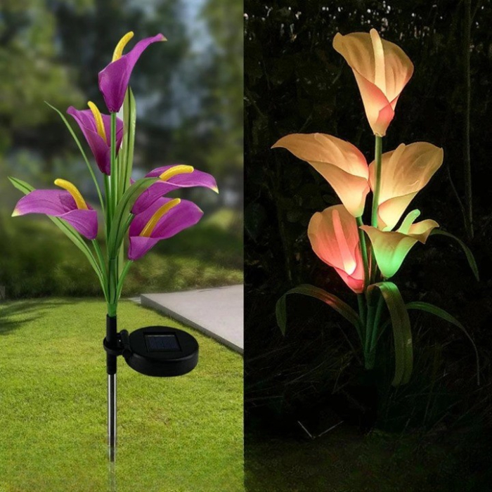 Lumina solara LED tip Crin cu 5 flori, inaltime 75 cm, pentru gradina,  [2]