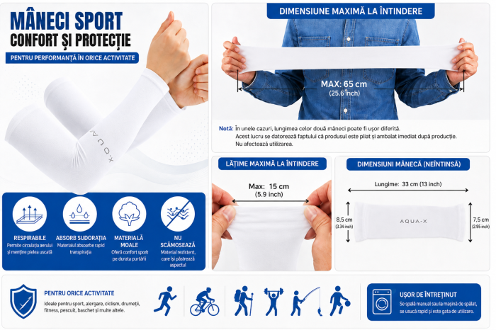 Maneci Sport pentru Protectie Brate cu Protectie UV, Set 2 Bucati, Respirabile si Supraelastice, Unisex [5]