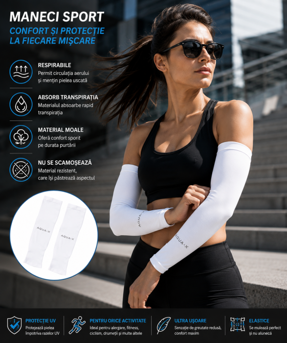 Maneci Sport pentru Protectie Brate cu Protectie UV, Set 2 Bucati, Respirabile si Supraelastice, Unisex [6]