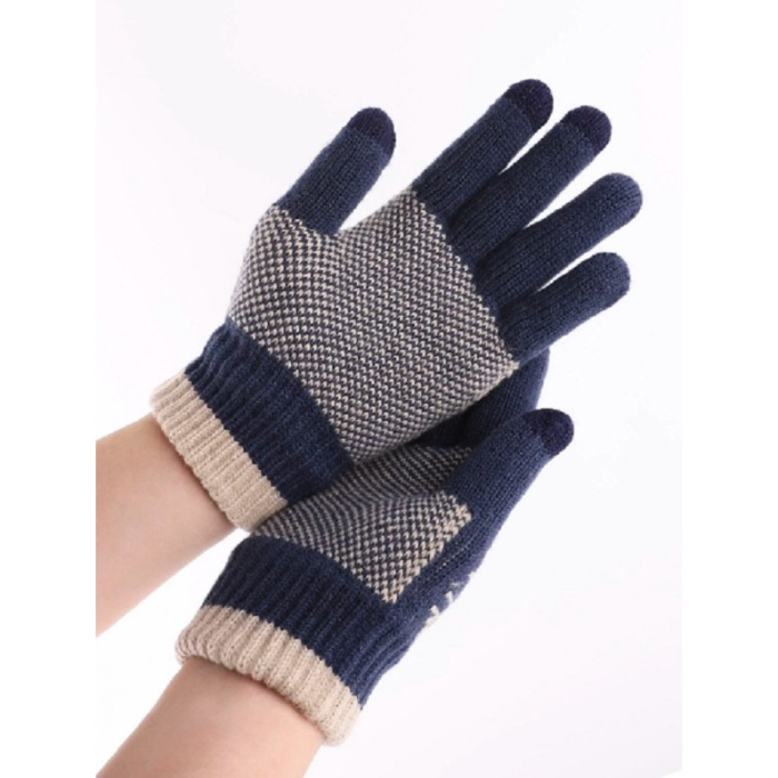 Manusi de Barbat, , Model Fulg, Functie Touchscreen (ecran tactil), Material Acril Tricotat, Manseta Elastica, Interior Catifelat, Marime Universala, Albastru Marin [9]