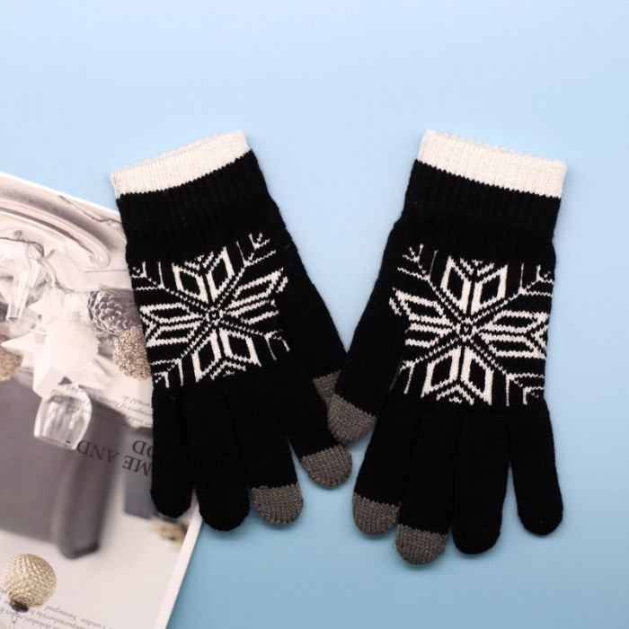 Manusi de Barbat, , Model Fulg, Functie Touchscreen (ecran tactil), Material Acril Tricotat, Manseta Elastica, Interior Catifelat, Marime Universala, Negru [3]