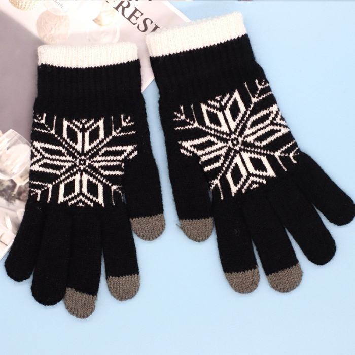 Manusi de Barbat, , Model Fulg, Functie Touchscreen (ecran tactil), Material Acril Tricotat, Manseta Elastica, Interior Catifelat, Marime Universala, Negru [4]