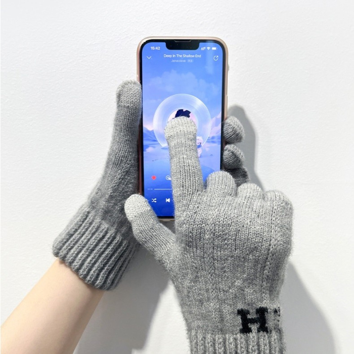 Manusi de Barbat, , Model H, Functie Touchscreen (ecran tactil), Material Acril Tricotat, Manseta Elastica, Interior Catifelat, Marime Universala, Gri Deschis [5]