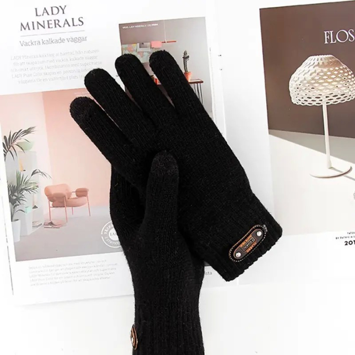 Manusi de Barbat, , Model Tricotat, Functie Touchscreen (ecran tactil), Material Acril, Manseta Elastica, Interior Catifelat, Marime Universala, Negru [4]