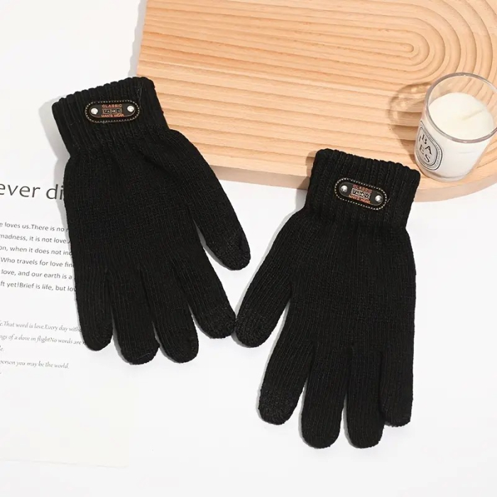 Manusi de Barbat, , Model Tricotat, Functie Touchscreen (ecran tactil), Material Acril, Manseta Elastica, Interior Catifelat, Marime Universala, Negru [6]