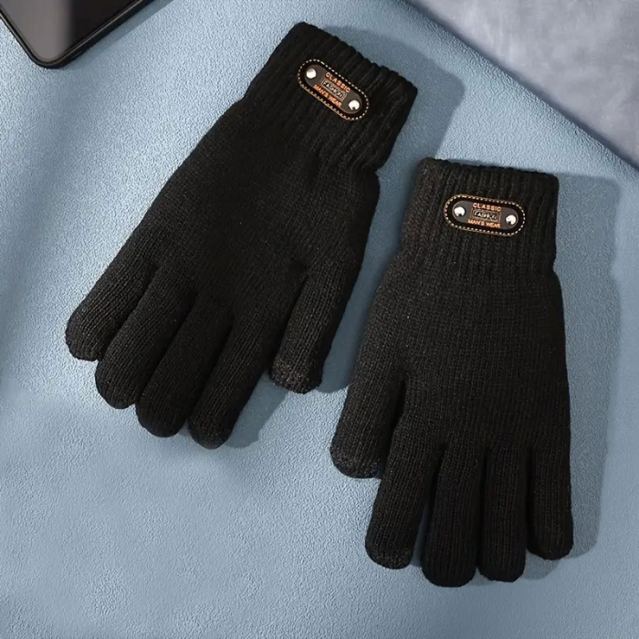 Manusi de Barbat, , Model Tricotat, Functie Touchscreen (ecran tactil), Material Acril, Manseta Elastica, Interior Catifelat, Marime Universala, Negru [3]