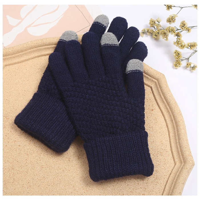 Manusi de Dama, , Functie Touchscreen (ecran tactil), Material Acril Tricotat, Manseta Elastica, Interior Catifelat, Marime Universala, Albastru Marin [11]