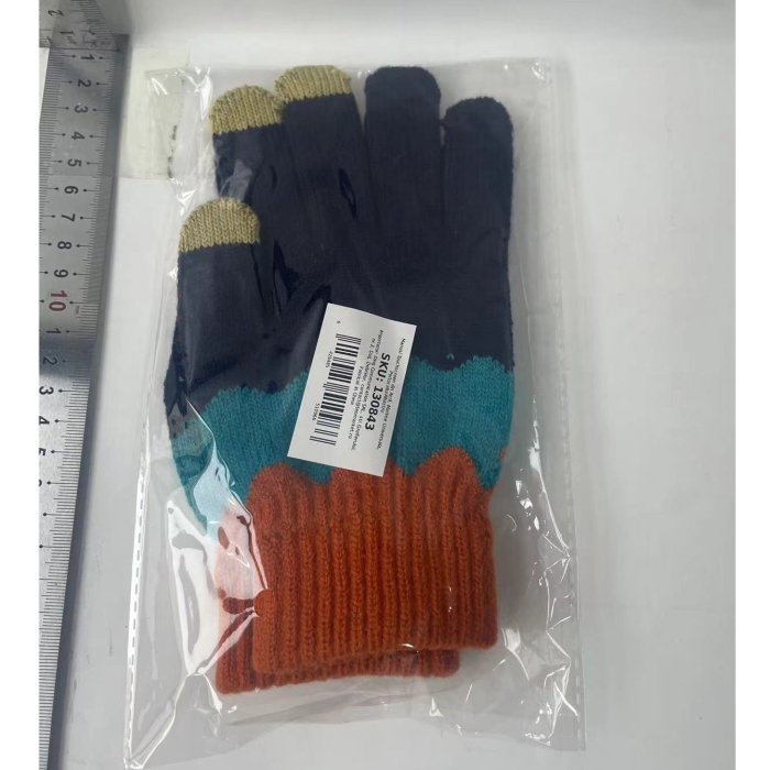 Manusi de Dama, , Model Ondulat, Functie Touchscreen (ecran tactil), Material Acril Tricotat, Manseta Elastica, Interior Catifelat, Marime Universala, Portocaliu/Albastru [2]