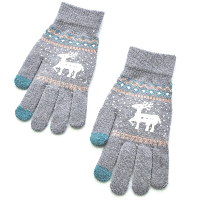 Manusi de Dama, , Model Ren, Functie Touchscreen (ecran tactil), Material Acril Tricotat, Manseta Elastica, Interior Catifelat, Marime Universala, Gri [2]