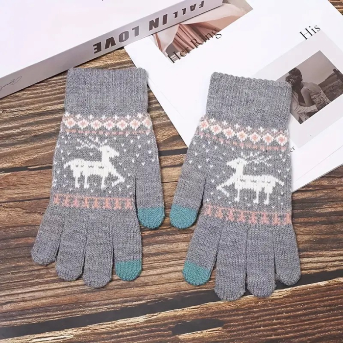 Manusi de Dama, , Model Ren, Functie Touchscreen (ecran tactil), Material Acril Tricotat, Manseta Elastica, Interior Catifelat, Marime Universala, Gri [14]