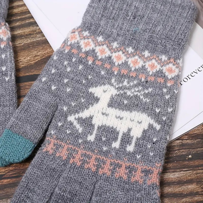 Manusi de Dama, , Model Ren, Functie Touchscreen (ecran tactil), Material Acril Tricotat, Manseta Elastica, Interior Catifelat, Marime Universala, Gri [11]