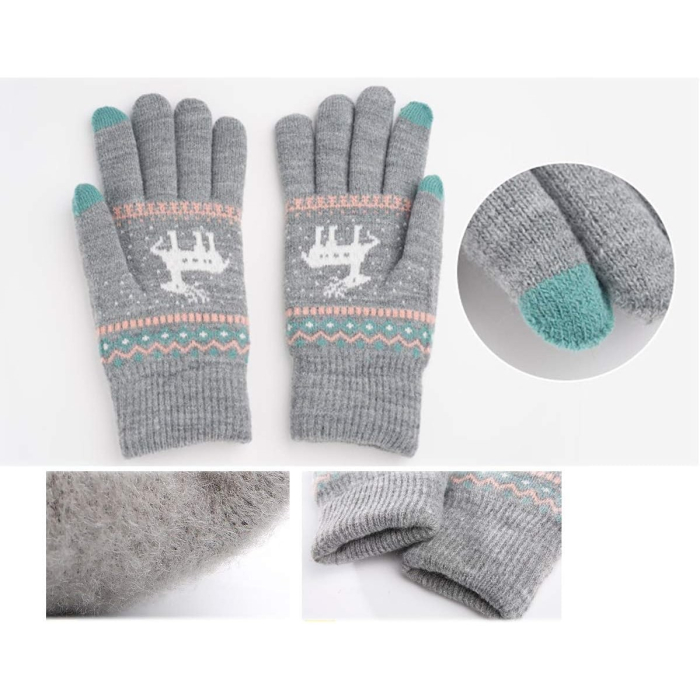 Manusi de Dama, , Model Ren, Functie Touchscreen (ecran tactil), Material Acril Tricotat, Manseta Elastica, Interior Catifelat, Marime Universala, Gri [5]