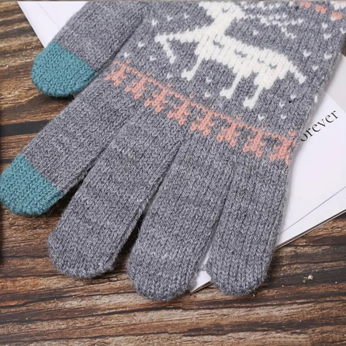 Manusi de Dama, , Model Ren, Functie Touchscreen (ecran tactil), Material Acril Tricotat, Manseta Elastica, Interior Catifelat, Marime Universala, Gri [13]