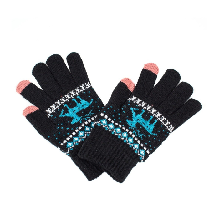 Manusi de Dama, , Model Ren, Functie Touchscreen (ecran tactil), Material Acril Tricotat, Manseta Elastica, Interior Catifelat, Marime Universala, Negru [6]