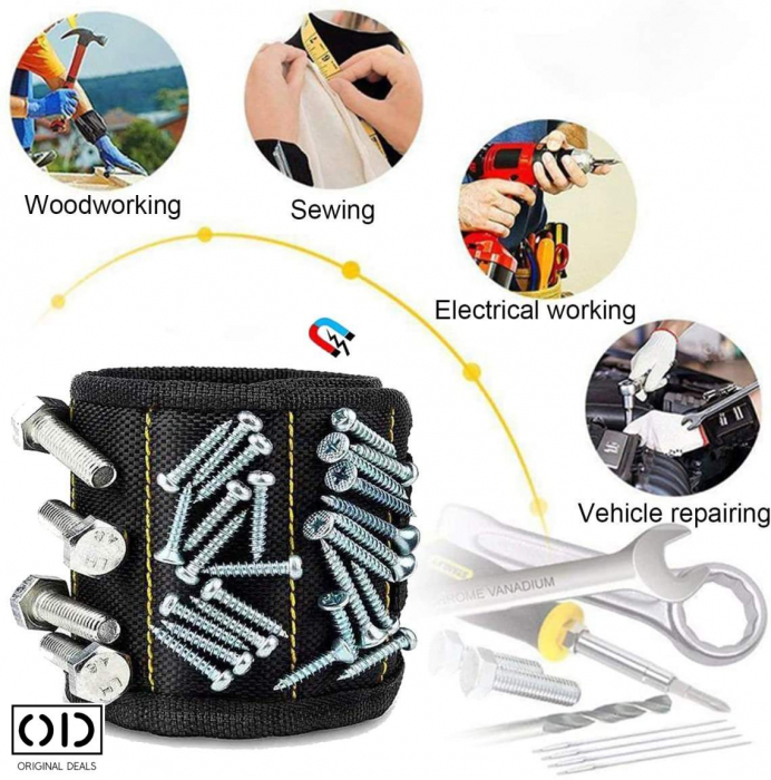 Bratara magnetica pentru suruburi Bratara magnetica pentru cuie  Bratara magnetica scule Bratara magnetica cu arici pentru suruburi cuie dibluri Banda magnetica cuie suruburi [15]
