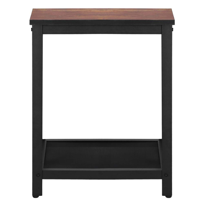 Masa de cafea patrata, noptiera cu cadru otel si polita de depozitare, 45x45x55 cm, maro rustic [12]