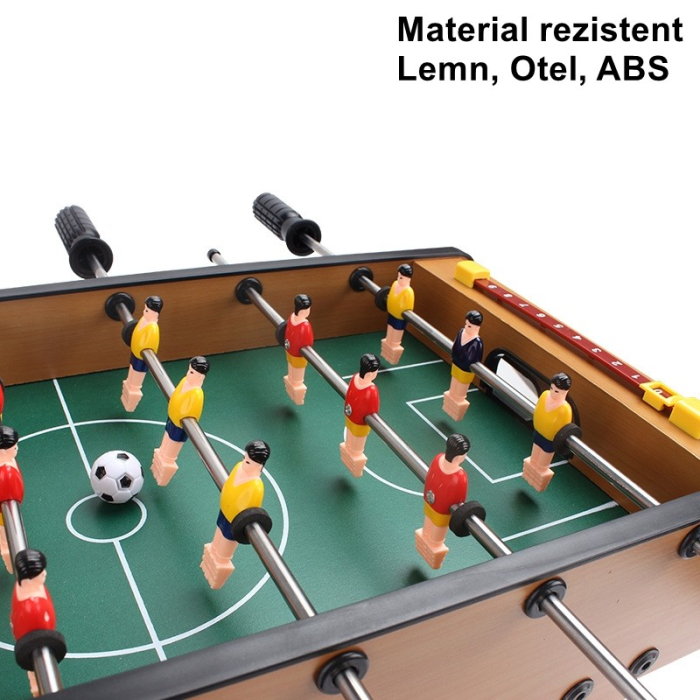 Masa de fotbal cu teren si 18 jucatori , 6 manere, cu tablou pentru scor, din metal, lemn si ABS, 50 x 25 x 18 cm, cu picioare, pentru copii/adulti [4]