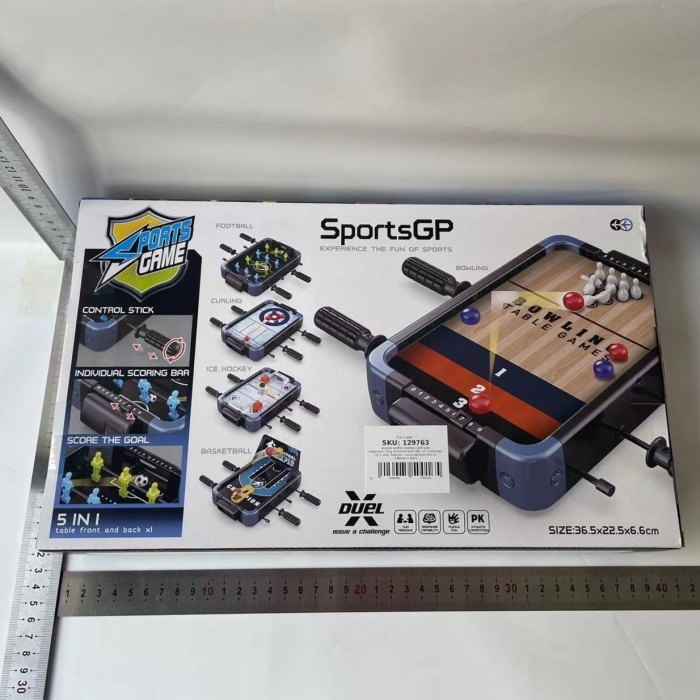 Masa de Joc 5in1 , cu Teren Schimbabil de Fotbal, Basket, Bowling, Curling si Hockey, cu Tablou Scor, din ABS, 36.5x22.5x6.6 cm, Design Multicolor, pentru Copii/ Adulti [3]