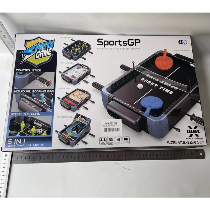 Masa de Joc 5in1 , cu Teren Schimbabil de Fotbal, Basket, Bowling, Curling si Hockey, cu Tablou Scor, din ABS, 47.5x32x8.5 cm, Design Multicolor, pentru Copii/ Adulti [3]