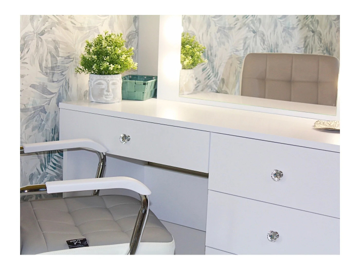 Masa de toaleta si machiaj Cristal 12 LED cu oglinda si 5 sertare, 110x47x77 cm, alb [3]