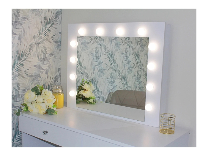 Masa de toaleta si machiaj Cristal 12 LED cu oglinda si 5 sertare, 110x47x77 cm, alb [2]